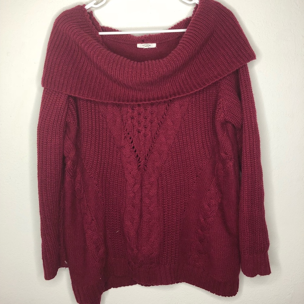Maurice’s Maroon Cowl Neck Cable Knit Sweater